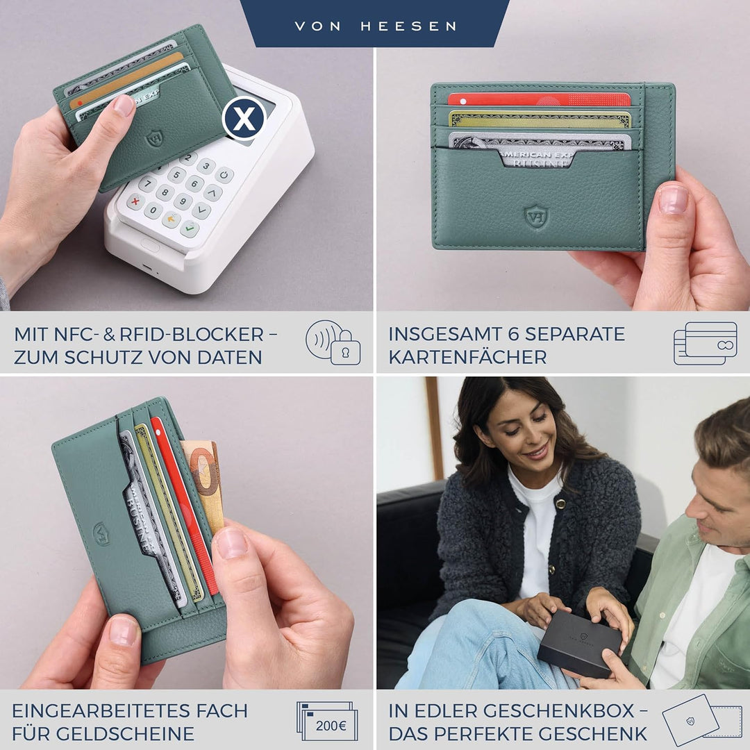 VON HEESEN® Echtleder RFID Kartenetui aus Nappa-Leder - 9 Fächer - Querformat Kreditkartenetui für D
