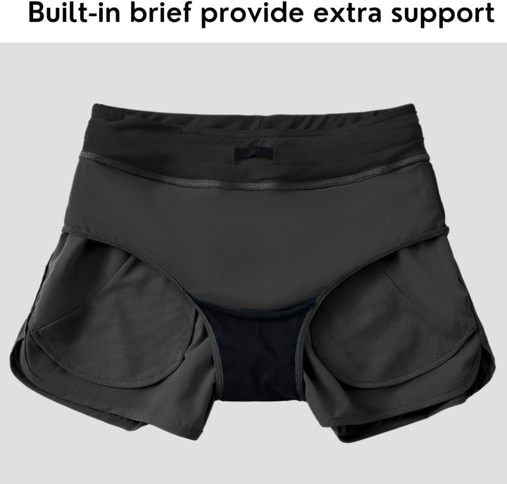 WILLIT Damen 3" Badeshorts Badehose Schwimmen Boardshorts mit Kurzliner Taschen Schnelltrockner UVA