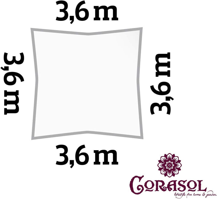 Corasol COR10SQ36-WH Premium Sonnensegel 3,6 x 3,6 m, quadratisch, weiss