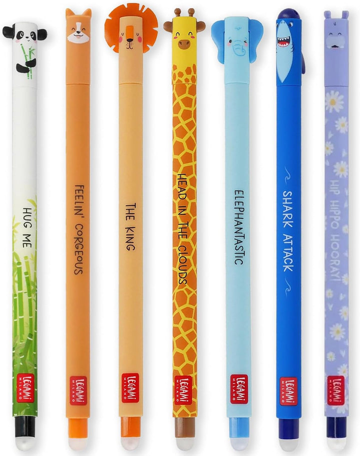 LEGAMI Set mit 7 radierbaren Gelstiften mit thermoempfindlicher Radiertinte, verschiedene Tintenfarb