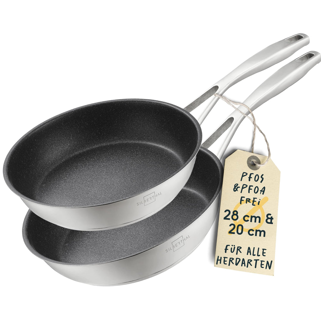 SILBERTHAL Induktion Pfannen Set - Bratpfannen 2er Set - Induktionsgeeignet - 28cm &amp; 24cm - Edelstah