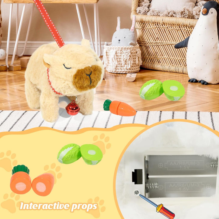 Interaktiver Plüsch-Springer-Capybara mit Klang Wandernde Capybara-Spielzeug mit Leine und niedliche