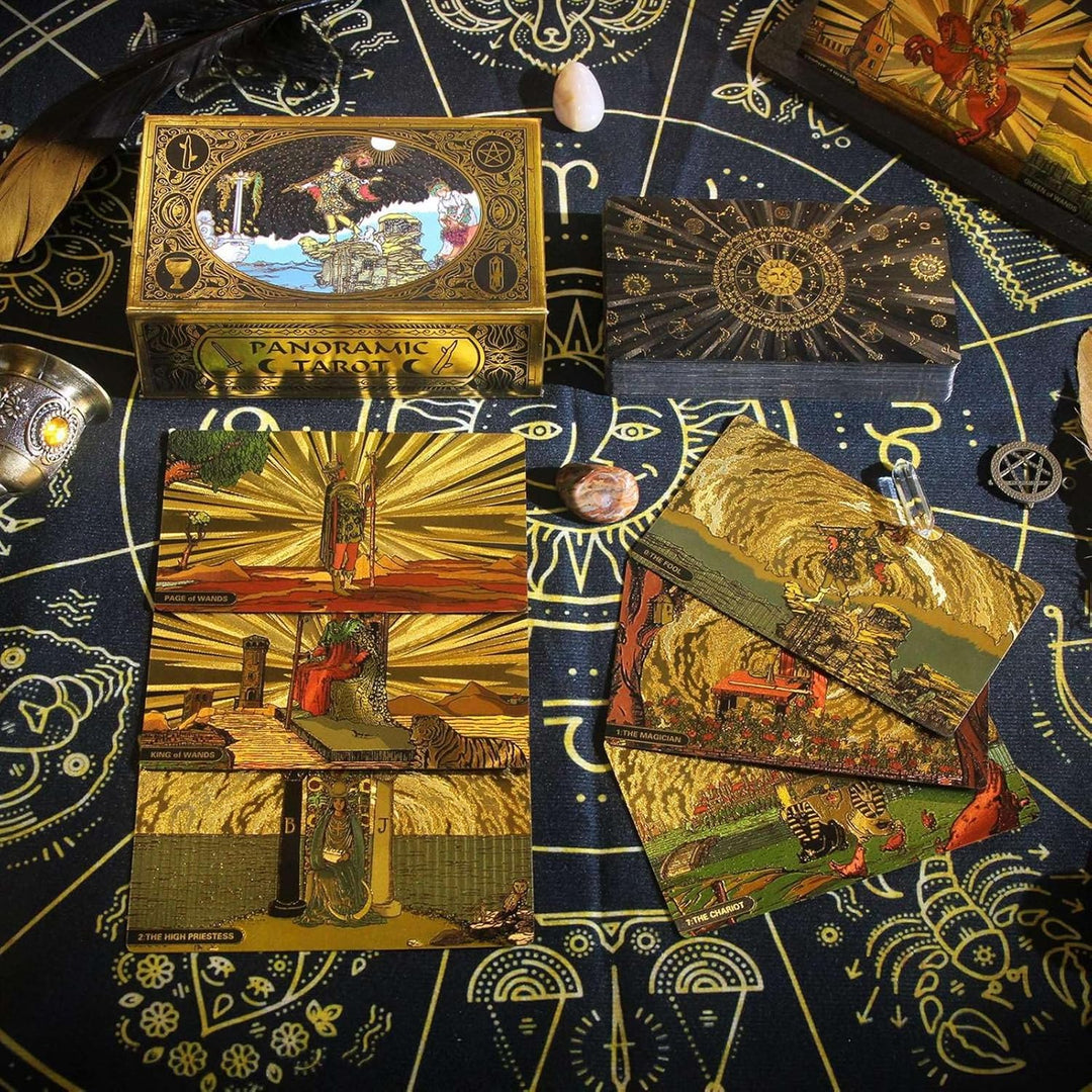 GIBZ Vintage Original Design Tarot Karten, 78 Stück Schwarz Goldfolie Tarot Deck Set, mit Guide Buch