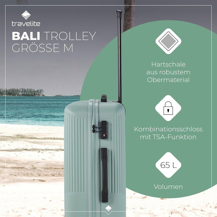 travelite 4-Rad Hartschalenkoffer mittelgross 65 Liter, Gepäck Serie BALI: ABS Hartschalen Trolley m