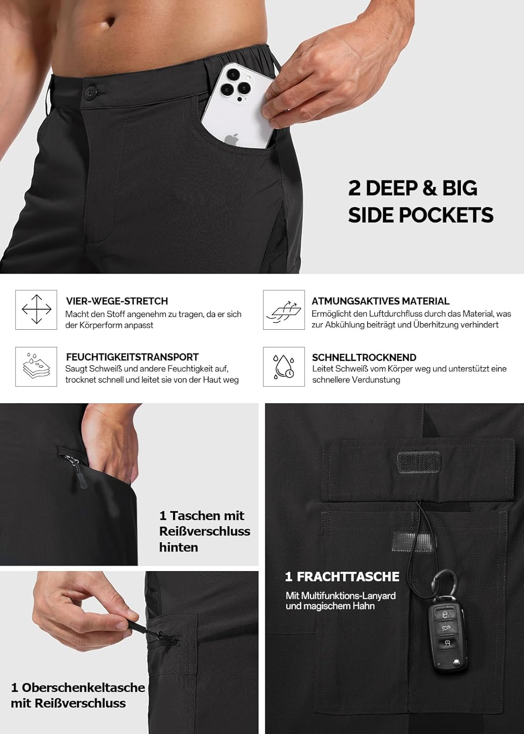 Cycorld Kurze-Hosen-Herren, Wanderhose MTB Hose Herren Kurz Atmungsaktiv Schnelltrocknende Bermuda C