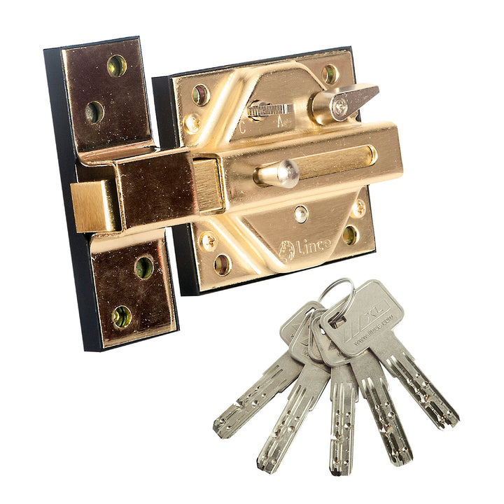 Lince 5019D20 7930R verstärktes Riegelschloss, messingbeschichtet Única Gold, Única Gold