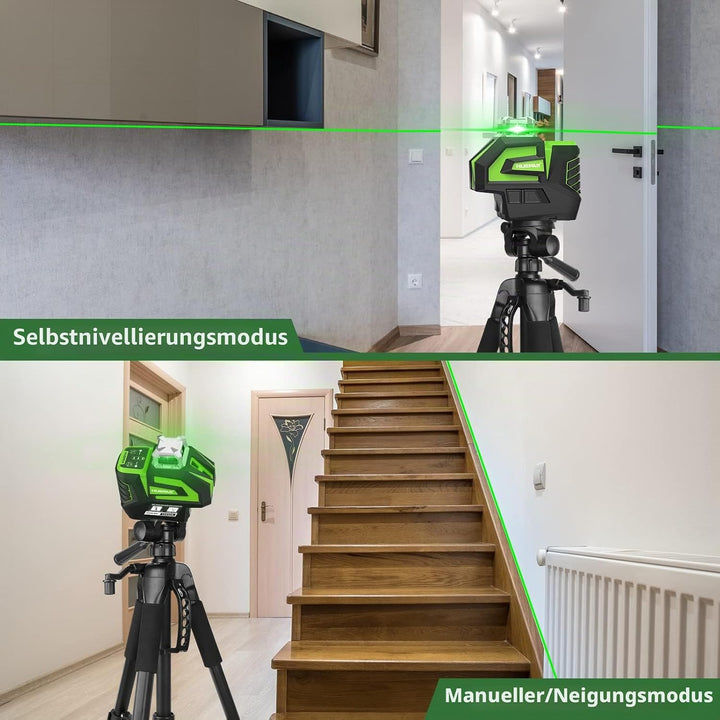 Huepar Selbstnivellierender Grüner Lasernivellier Kreuzlinien mit 2 Lotpunkten Laserwerkzeug - 360 °