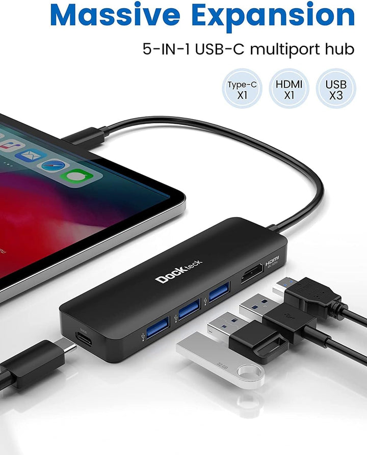 USB C Hub für MacBook Air M2, Dockteck 5 in 1 Dock USB C HDMI Adapter 4k 60hz, 3 USB-3.0, 100W PD fü