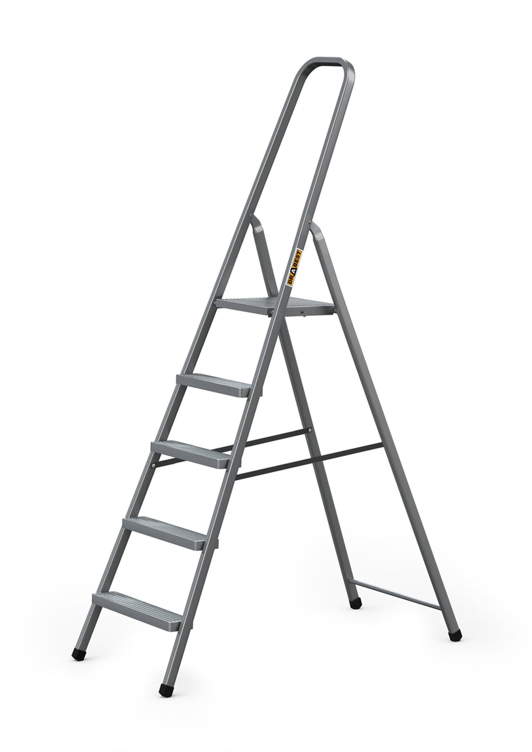 DRABEST - Stehleiter - mit 5 Stufen - bis 125 kg belastbar - 1,73 m lang - Arbeitshöhe 3 m - Trittle