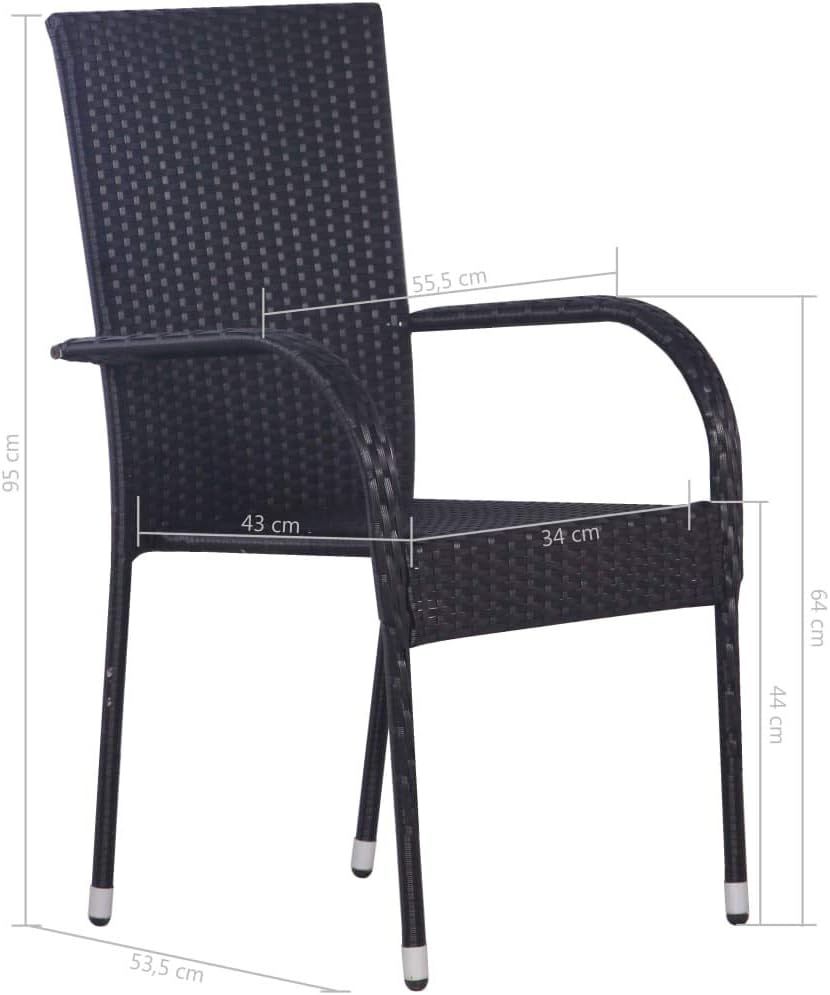 Tidyard Gartenstuhl Bistrostuhl Stapelstuhl Poly Rattan Balkonstuhl, Schwarz, 2 STK. 2 Stk. Schwarz,