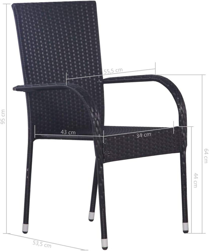 Tidyard Gartenstuhl Bistrostuhl Stapelstuhl Poly Rattan Balkonstuhl, Schwarz, 2 STK. 2 Stk. Schwarz,