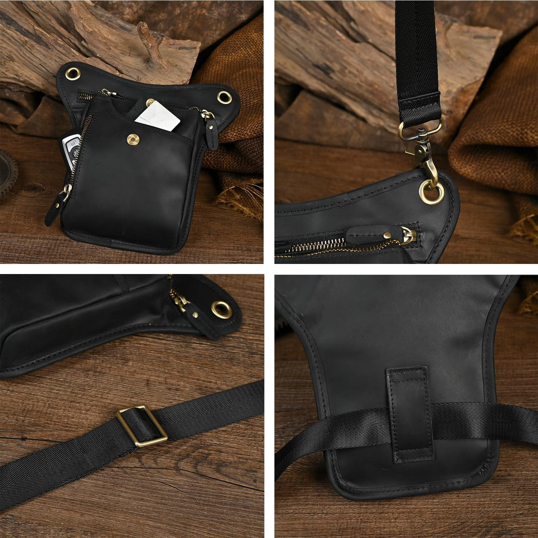Le'aokuu Herren Echtes Leder Tasche Beinbeutel Beintasche Aussenbeintasche Beinbeuteltasche Reisen H
