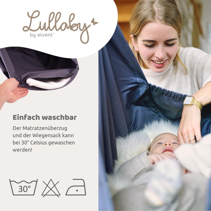 LULLABY Federwiege Set mit Matratze, 100% Baumwolle, Made in Germany (Baby Hängewiege mit Ständer, B