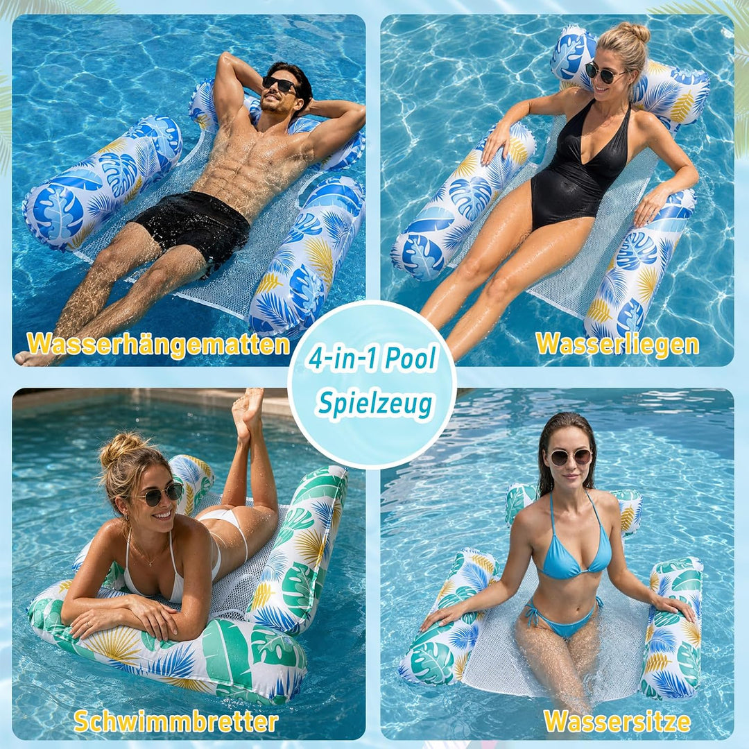 Luftmatratze Pool, 2 Stück Wasserhängematte, XL Luftmatratze Wasser, 4 IN 1 Wasserspielzeug Pool Luf