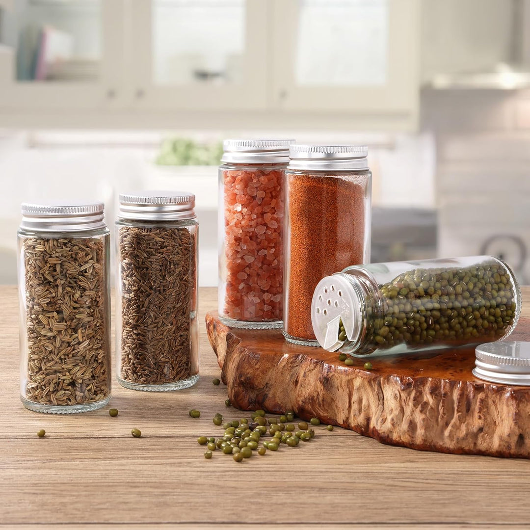 24er Gewürzgläser Rund Set mit Streueinsatz, 120ml Gewürzdosen Glas, Gewürzbehälter Spice Jars, Gewü