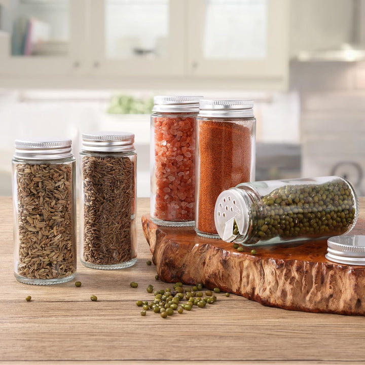 24er Gewürzgläser Rund Set mit Streueinsatz, 120ml Gewürzdosen Glas, Gewürzbehälter Spice Jars, Gewü