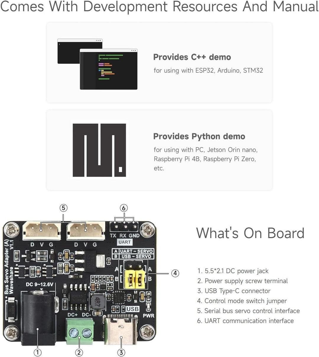 Waveshare 2PCS Serial Bus Servo Driver Board, Integrates Servo Power Supply & Control Circuit, Appli