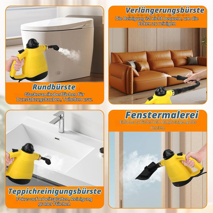 Dampfreiniger, Dampfreiniger Handgerät 1050W für zuhause, 450ml Wassertank, 3,5 Bar Dampfdruck, 8 Zu