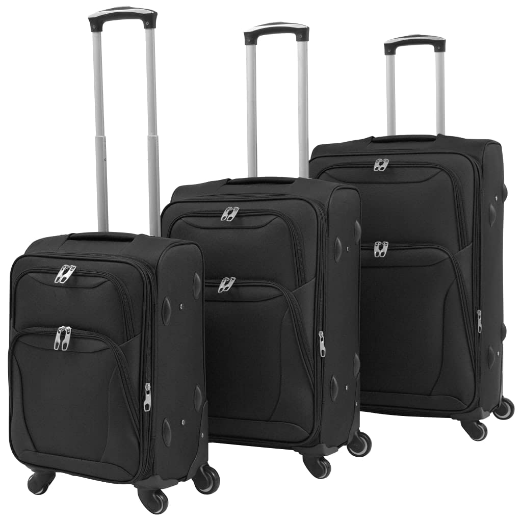 vidaXL 3X Reisekoffer Schwarz Weichgepäck Trolley Handgepäck Kofferset Koffer, Schwarz