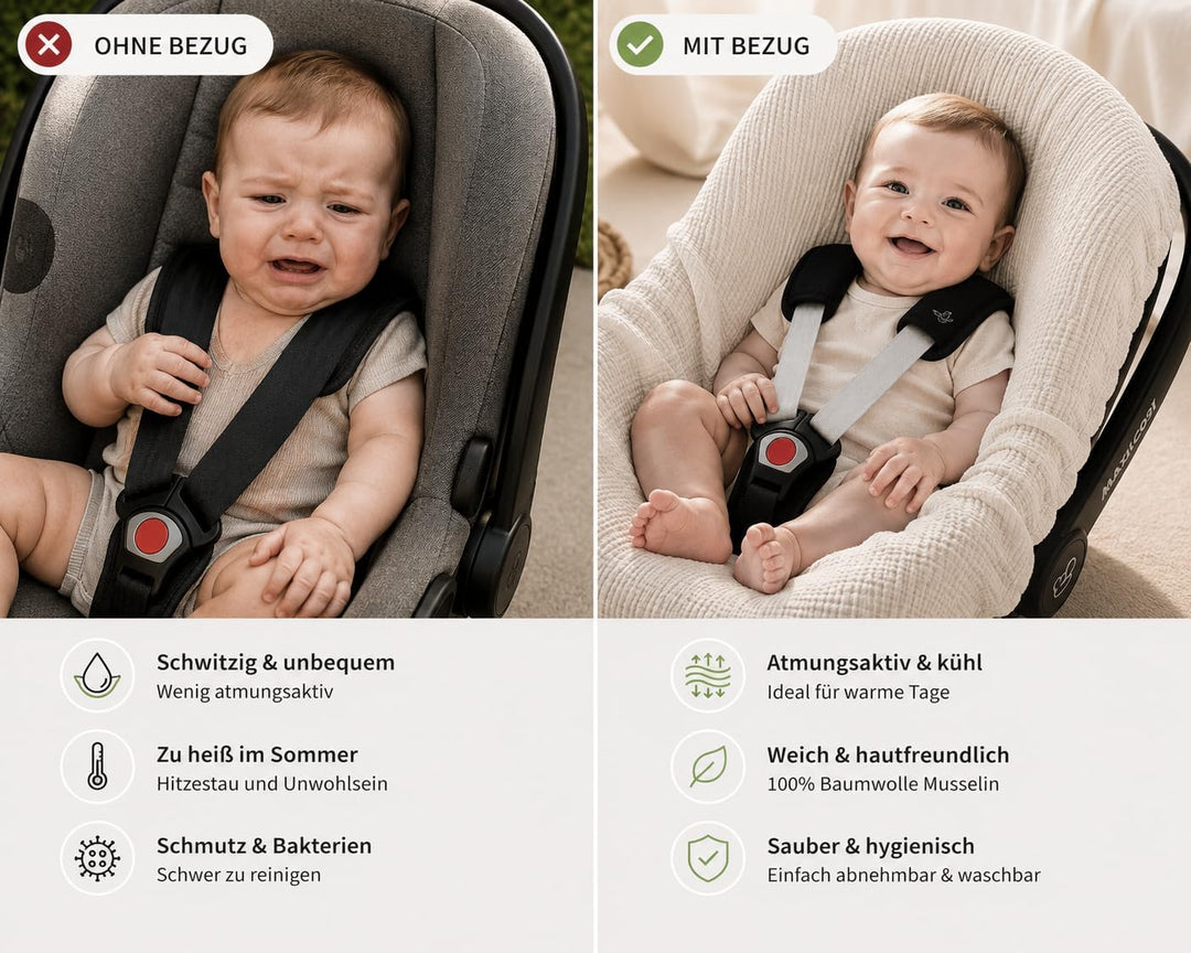BEZUG Babyschale Sommer Sommerbezug Universal 100% Musselin Baumwolle Schonbezug Babyschalebezug (MU