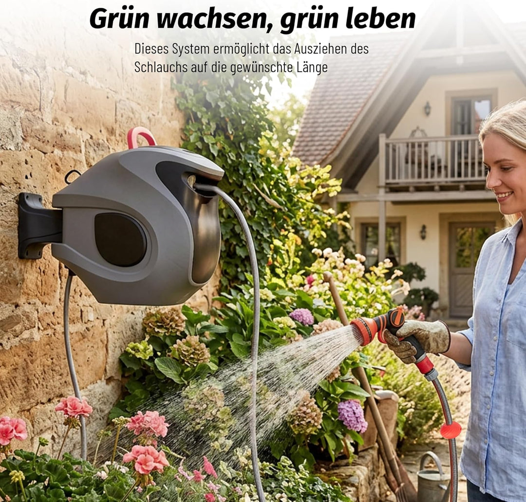 Gardena Wand-Schlauchbox RollUp 30 m – 180° Schwenkbare Schlauchtrommel, Flexible Bewässerung für Gr