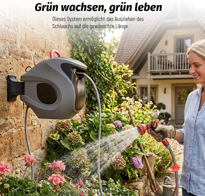 Gardena Wand-Schlauchbox RollUp 30 m – 180° Schwenkbare Schlauchtrommel, Flexible Bewässerung für Gr