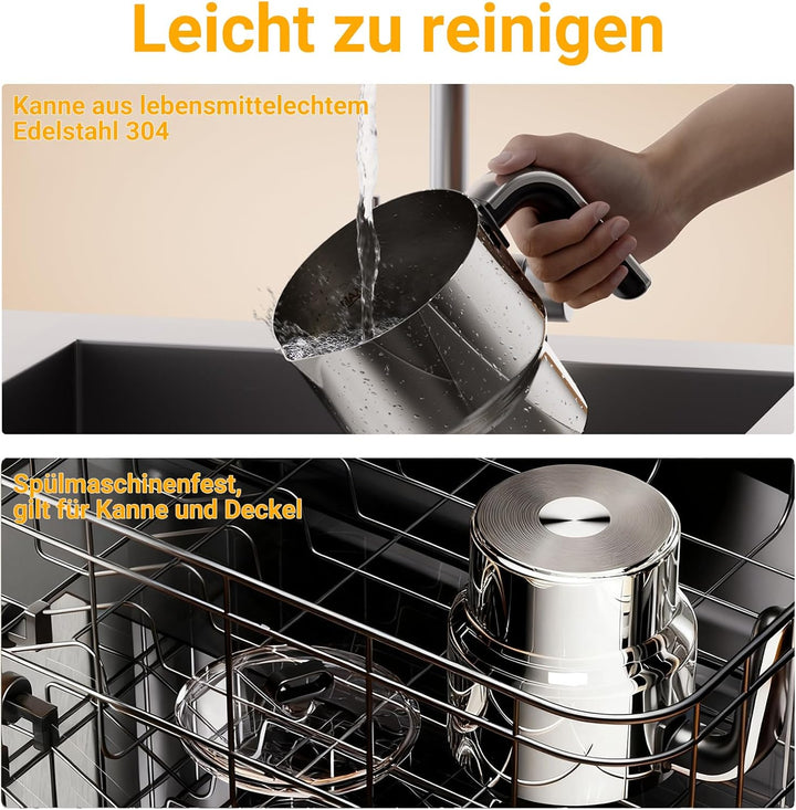 Milchaufschäumer Elektrisch 6-in-1-800ml Automatischer Milchschäumer für Heisse & Kalte Schäume, Spü