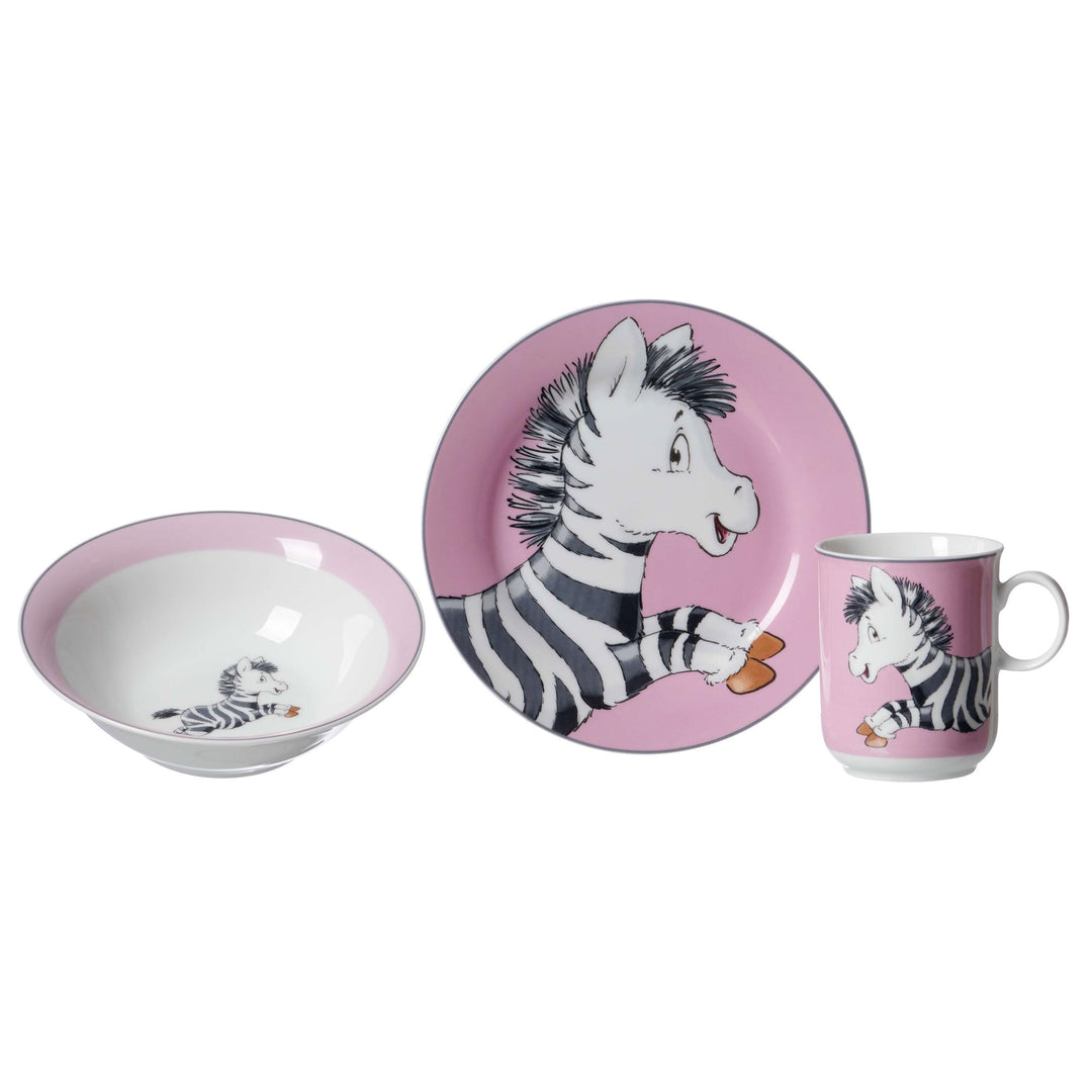 Flirt by R&B Kindergeschirr Happy Zoo Zebra, rosa, 3-teilig (1 Set)