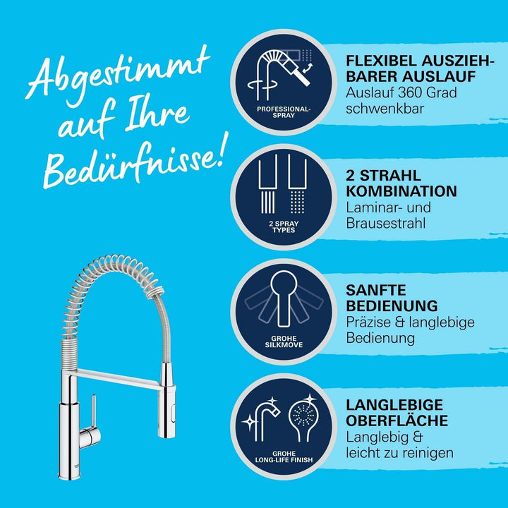 Grohe Get | Küchenarmatur - Einhand-Spültischbatterie, mit herausziehbarer Brause & integrierter Mag