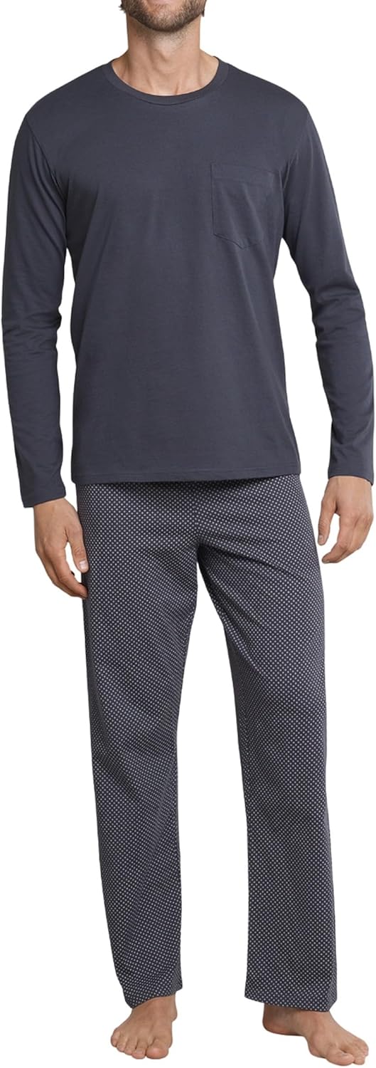 Schiesser Herren Langer Schlafanzug Pyjama Lang - 159633 106 Anthrazit_159633, 106 Anthrazit_159633