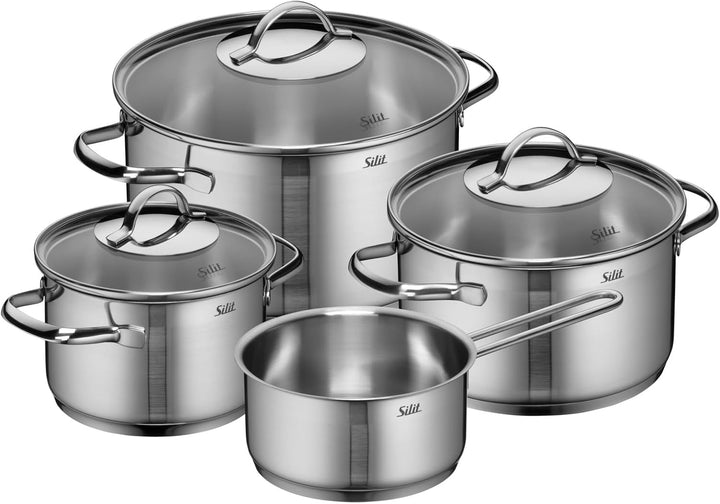 Silit Achat Topfset Induktion 4-teilig, Kochtopf Set mit Glasdeckel, Edelstahl teilmattiert, Indukti