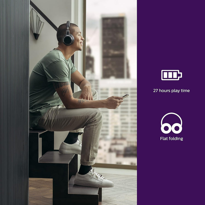 Philips Audio TAH9505BK kabellose Over-Ear-Kopfhörer, Active Noise Cancellation Pro, kabellose Over-