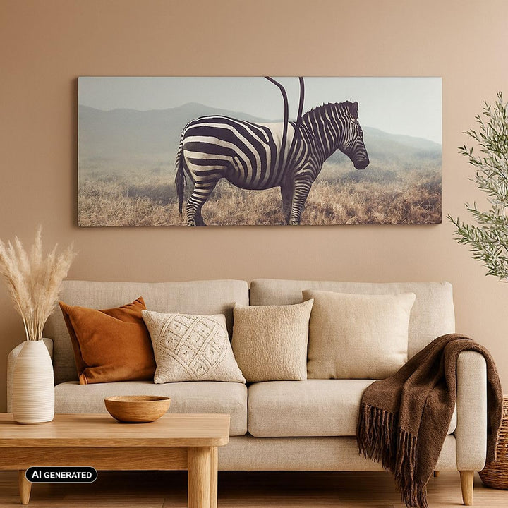 Wandbilder Dekoration Wohnzimmer Zebra Tier Wiese Panorama Bilder auf Leinwand 120x50cm Leinwandbild