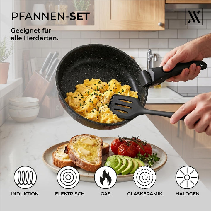 VINAK – Bratpfannen-Set mit abnehmbarem Griff | Antihaftbeschichtung | 11 STÜCK - 26 + 20 cm Bratpfa