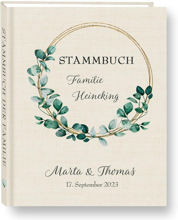 Stammbuch der Familie personalisiert Eukalipto grau o. beige A4 ca. 24 x 31 cm Familienstammbuch Euk
