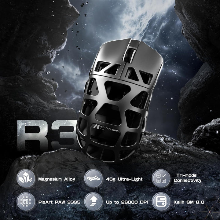 ATTACK SHARK R3PRO 46g Superlight Magnesiumlegierung Maus, 8000Hz Kabellose Abfragerate, 26000 DPI,