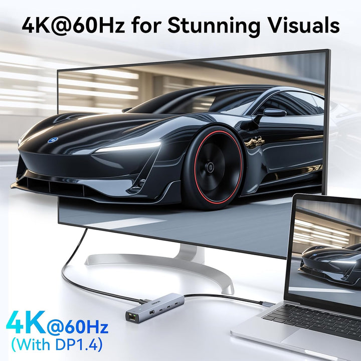 MOKIN USB C HUB, 7 in 1 USB C Adapter mit 4K@60HZ HDMI, Ethernet, 3*USB-C 3.1 Ports und 1*USB-A Date