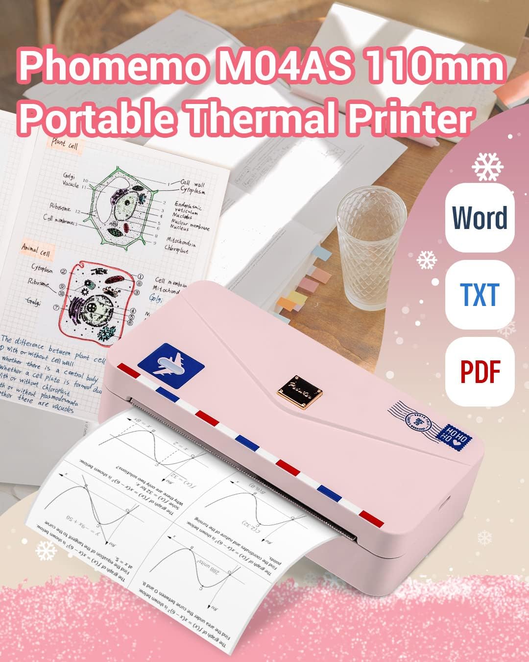 Phomemo M04AS Mini Drucker - 4" Tragbarer Thermodrucker Bluetooth 15/53/80/110mm Druckbreite, 304dpi