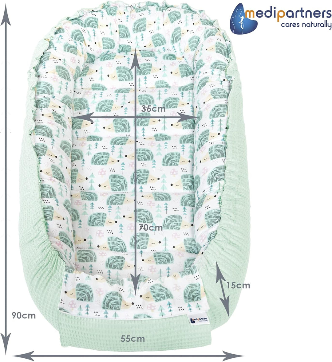 Medi Partners Babynest Kuschelnest Babynestchen 100% Baumwolle Waffle Nestchen Reisebett für Babys S