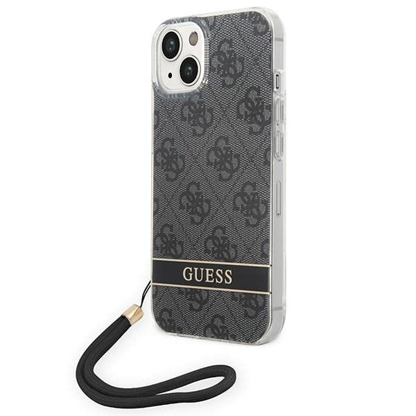 GUESS GUOHCP14SH4STK Hülle für iPhone 14 6,1" schwarz/Black hardcase 4G Print Strap