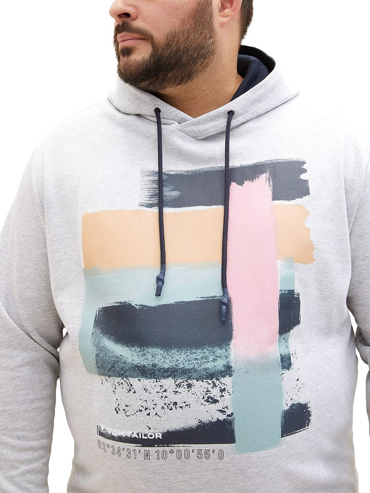 TOM TAILOR Herren Plussize Hoodie Sweatshirt mit Print XXL Grosse Grössen 15398 - Light Stone Grey M