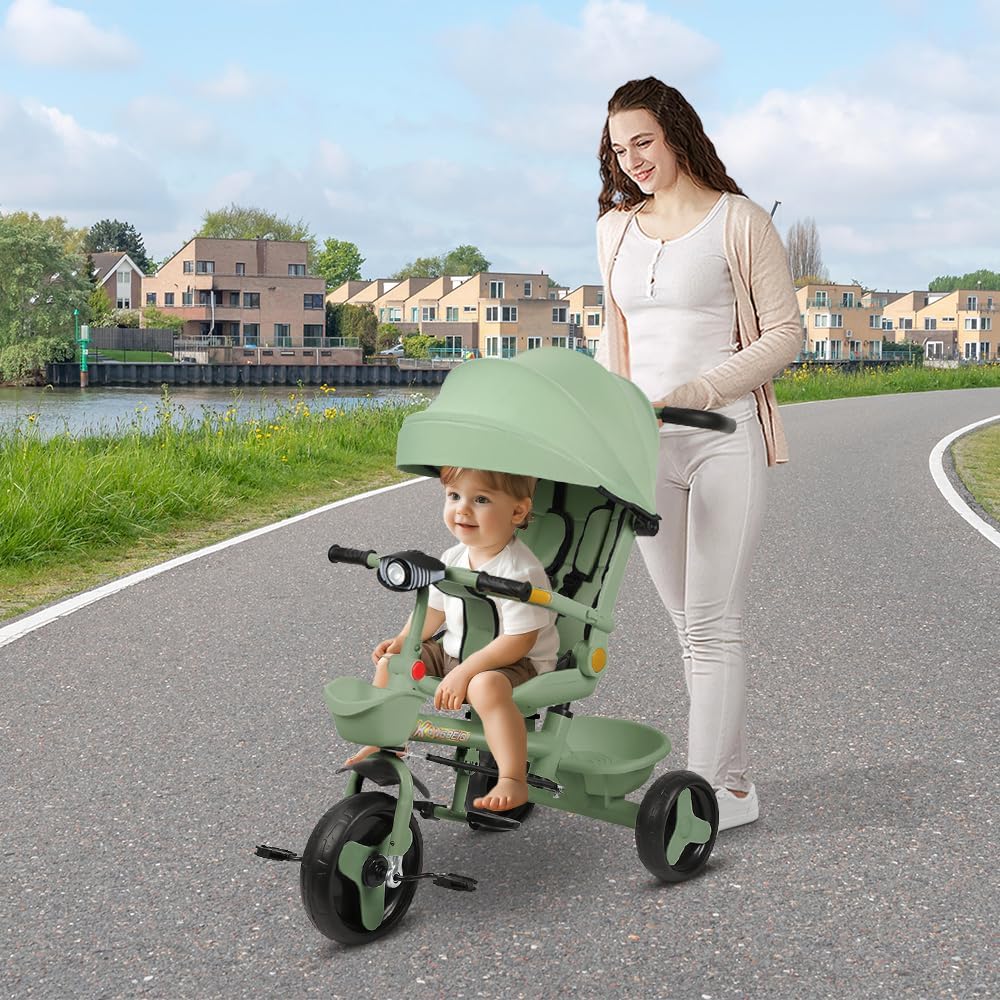 Multi-Funktions-Kinderdreirad, Dreirad 5 in1, Kleinkind-Dreiräder-Kinderwagen, mit Verstellbarem Sch