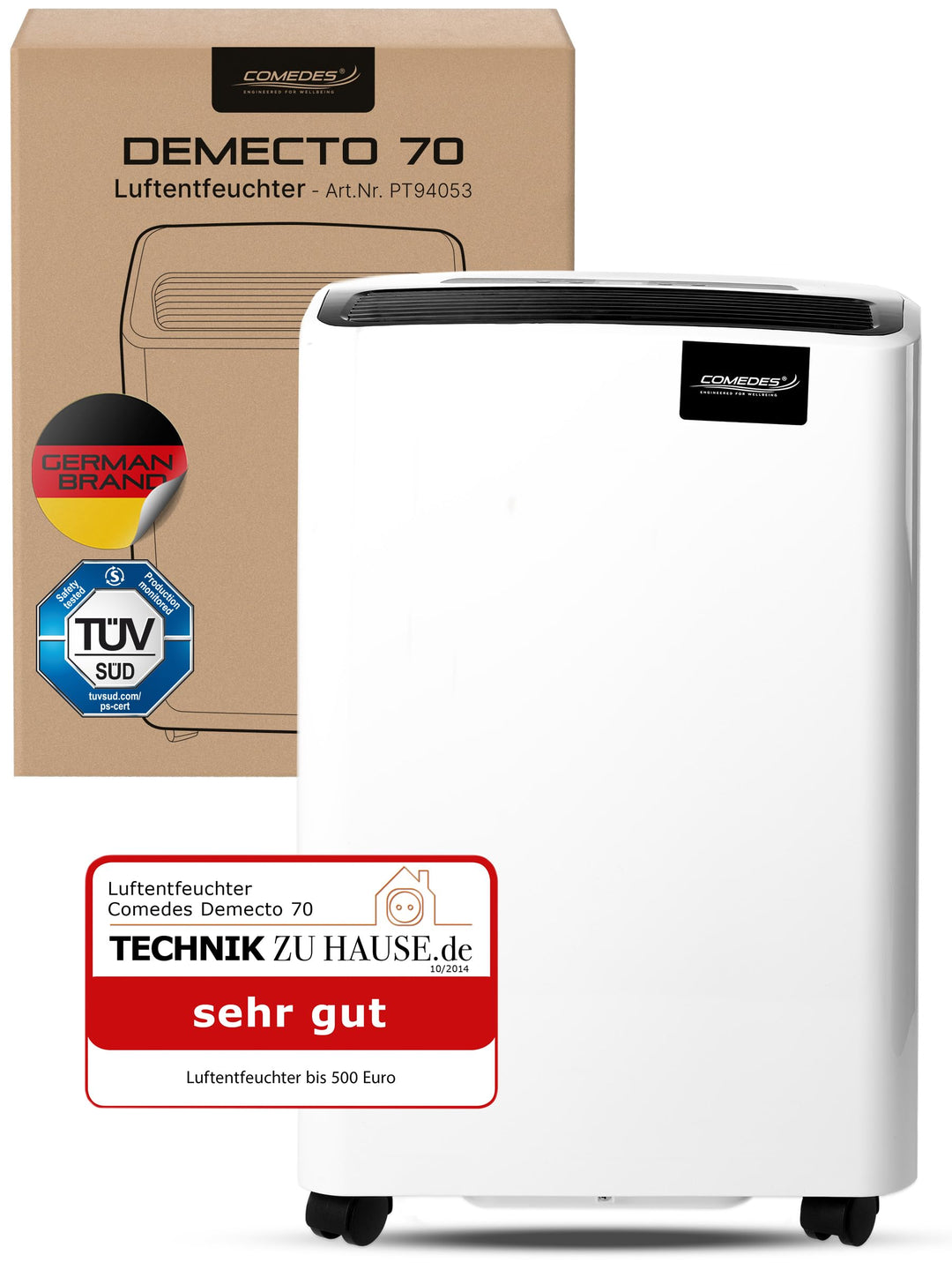 Comedes Luftentfeuchter Bautrockner Demecto 70 (max. 75 Liter / 24h) Geeignet für Räume und Keller b