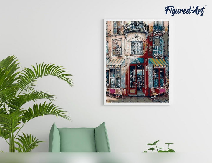 Figured'Art Malen Nach Zahlen Erwachsene Mit Rahmen Das kleine Bistro - Paint by Numbers Basteln DIY