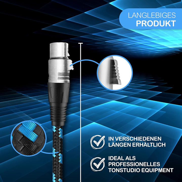 Ultra HDTV 15m XLR HiFi Audio Kabel – XLR Stecker auf Buchse – Robuste Metallstecker mit Einrast-Mec