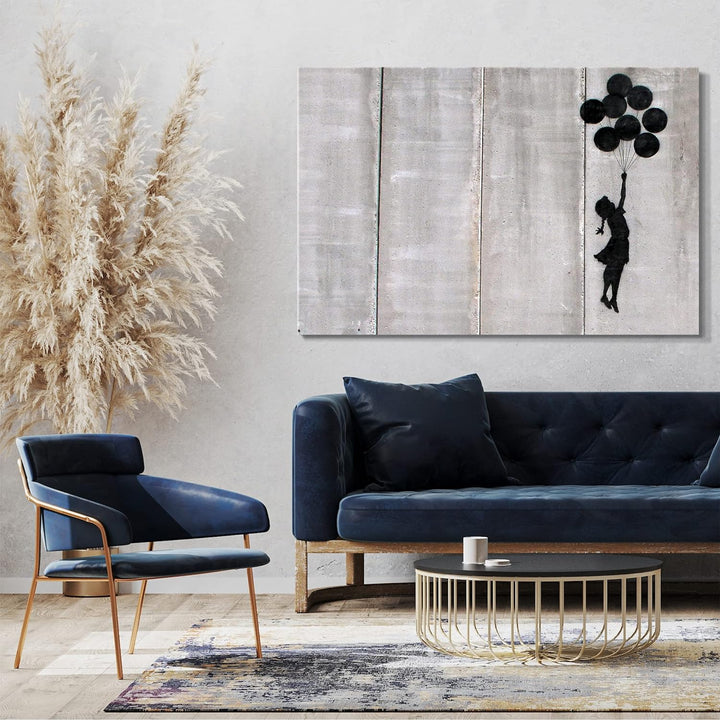 Printed Paintings Leinwand (80x60cm): Banksy - Flying Balloons Girl Gaza israelische Mauer Mädche 80