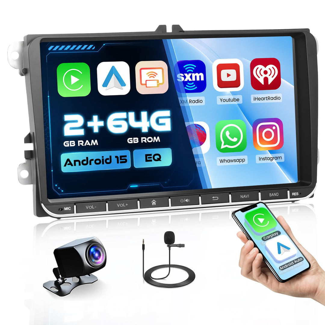 Hikity 2+64GB Android 15 Autoradio CarPlay Android Auto Wireless für VW Golf 5 6 Passat Polo Tiguan