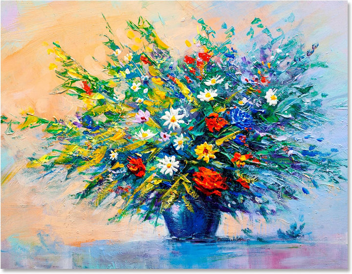 wandmotiv24 Leinwandbild Malerei, 100x75cm, Querformat, Blumen, Vase, Deko, Bilder auf Leinwand, Wan
