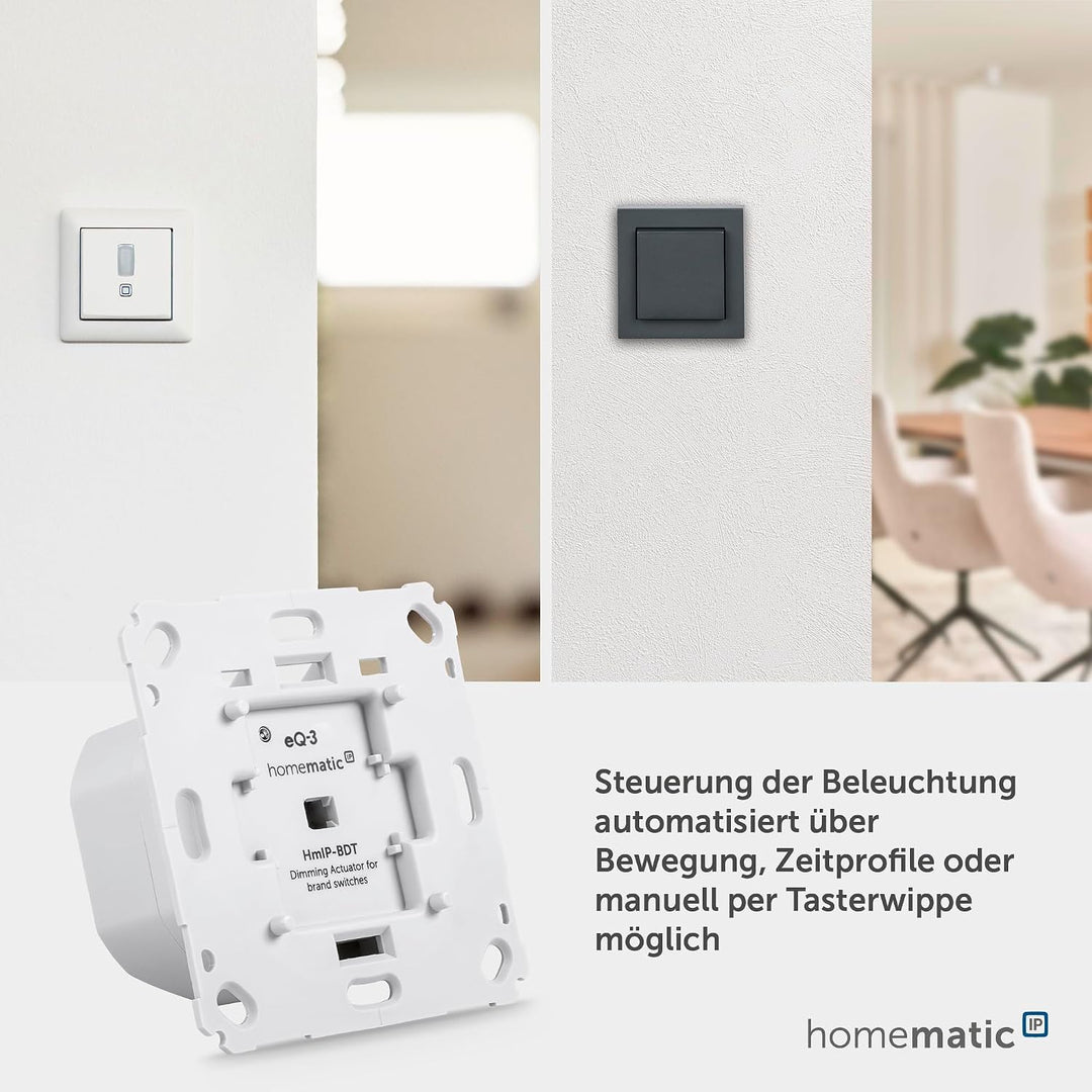 Homematic IP Smart Home Dimmaktor für Markenschalter – Phasenabschnitt, Phasenabschnittsdimmer für d