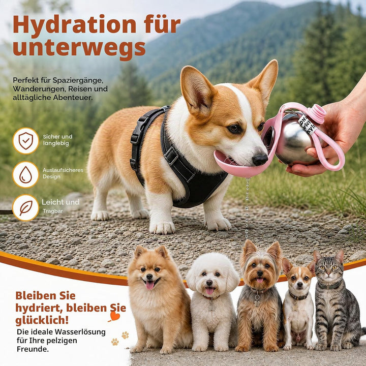 Trinkflasche Hunde für Unterwegs, 2 Stück Hundetrinkflasche für Unterwegs, 285ml Edelstahl Auslaufsi